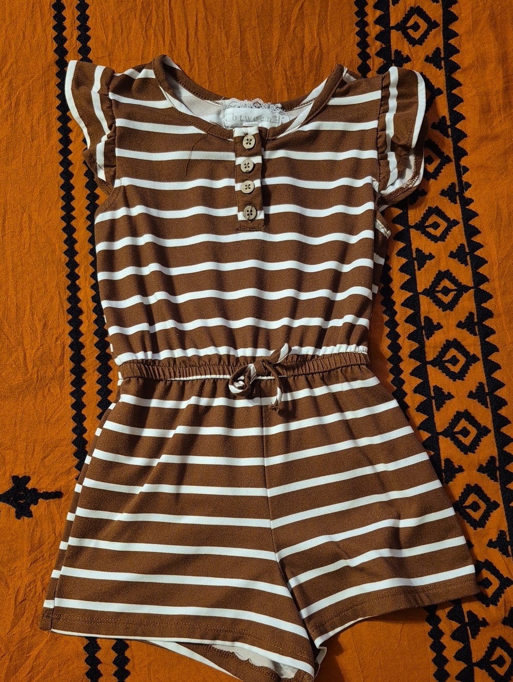 btween Brown and White Striped Girls' Romper with Drawstring